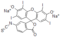 CAS 登录号：73676-43-4， 2',4',5',7'-四碘-6-异硫氰酸基-3-氧代螺[2-苯并呋喃-1,9'-氧杂蒽]-3',6'-二醇二钠