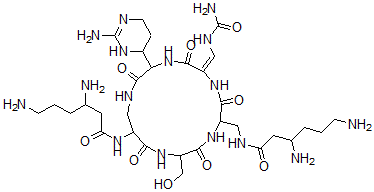 CAS#: 74240-43-0, 3,6-Diamino-N-[(6E)-3-(2-Amino-3,4,5,6-Tetrahydropyrimidin-4-Yl)-6-[(Carbamoylamino)Methylidene]-9-[(3,6-Diaminohexanoylamino)Methyl]-12-(Hydroxymethyl)-2,5,8,11,14-Pentaoxo-1,4,7,10,13-Pentazacyclohexadec-15-Yl]Hexanamide