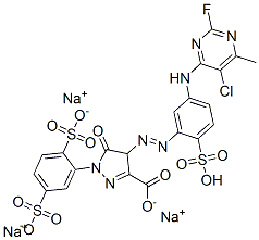 CAS#: 75198-83-3, Trisodium 4-[5-[(5-Chloro-2-Fluoro-6-Methylpyrimidin-4-Yl)Amino]-2-Sulfophenyl]Diazenyl-1-(2,5-Disulfonatophenyl)-5-Oxo-4H-Pyrazole-3-Carboxylate