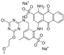 CAS 登录号：75198-92-4， 1-氨基-4-[[2-[[[4-氯-6-(2-甲氧基乙氧基)-1,3,5-三嗪-2-基]氨基]甲基]-4-甲基-6-磺酸苯基]氨基]-9,10-二氧代蒽-2-磺酸二钠