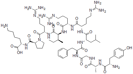 CAS 登录号：75491-15-5， (2S)-6-氨基-2-[[(2S)-1-[(2S)-2-[[(2S,3S)-2-[[(2S)-2-[[(2S)-2-[[(2S)-2-[[(2S)-2-[[2-[[(2R)-2-[[(2S)-2-氨基-3-(4-羟基苯基)丙酰]氨基]丙酰]氨基]乙酰基]氨基]-3-苯基丙酰基]氨基]-4-甲基戊酰基]氨基]-5-(二氨基亚甲基氨基)戊酰]氨基]-5-(二氨基亚甲基氨基)戊酰]氨基]-3-甲基戊酰基]氨基]-5-(二氨基亚甲基氨基)戊酰]吡咯烷-2-羰基]氨基]己酸
