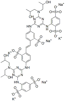 CAS 登录号：75790-89-5， 2-[[4-(二(2-羟基丙基)氨基)-6-[[4-[(E)-2-[4-[[4-(二(2-羟基丙基)氨基)-6-[(2,5-二磺酸苯基)氨基]-1,3,5-三嗪-2-基]氨基]-2-磺酸苯基]乙烯基]-3-磺酸苯基]氨基]-1,3,5-三嗪-2-基]氨基]苯-1,4-二磺酸三钾三钠
