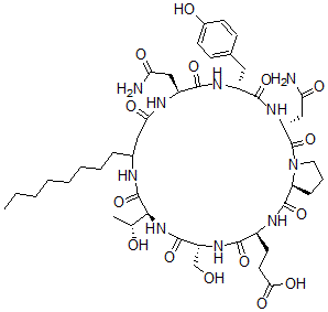CAS 登录号：76012-17-4， 3-[(3R,6R,9S,16S,19R,22S,25S)-3,9-二(2-氨基-2-氧代乙基)-16-(1-羟基乙基)-19-(羟基甲基)-6-[(4-羟基苯基)甲基]-13-辛基-2,5,8,11,15,18,21,24-八氧代-1,4,7,10,14,17,20,23-八氮杂双环[23.3.0]二十八烷-22-基]丙酸