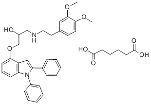 CAS#: 76410-37-2, 1-[2-(3,4-Dimethoxyphenyl)Ethylamino]-3-[1,2-Di(Phenyl)Indol-4-Yl]Oxypropan-2-Ol hexanedioate (1:1) (salt)