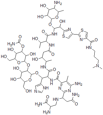 CAS#: 77368-74-2, [2-[2-[2-[[6-Amino-2-[3-Amino-1-[(2,3-Diamino-3-Oxopropyl)Amino]-3-Oxopropyl]-5-Methylpyrimidine-4-Carbonyl]Amino]-3-[[5-[[1-[[1-(5-Amino-3,4-Dihydroxy-6-Methyloxan-2-Yl)Oxy-2-[4-[4-(3-Dimethylaminopropylcarbamoyl)-1,3-Thiazol-2-Yl]-1,3-Thiazol-2-Yl]-2-Hydroxyethyl]Amino]-3-Hydroxy-1-Oxobutan-2-Yl]Amino]-3-Hydroxy-5-Oxopentan-2-Yl]Amino]-1-(3H-Imidazol-4-Yl)-3-Oxopropoxy]-4,5-Dihydroxy-6-(Hydroxymethyl)Oxan-3-Yl]Oxy-3,5-Dihydroxy-6-(Hydroxymethyl)Oxan-4-Yl] Carbamate