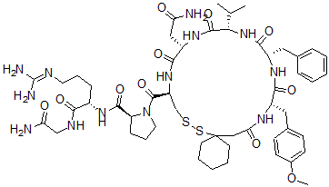 CAS 登录号:77403-97-5, 1-(1-巯基环己烷乙酸)-2-(O-甲基-L-酪氨酸)-4-L-缬氨酸-8-L-精氨酸-后叶加压素