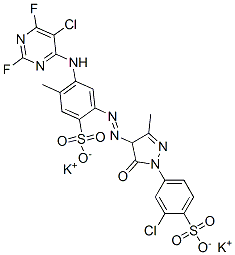 CAS#: 79135-94-7, Dipotassium 4-[(5-Chloro-2,6-Difluoropyrimidin-4-Yl)Amino]-2-[[1-(3-Chloro-4-Sulfonatophenyl)-3-Methyl-5-Oxo-4H-Pyrazol-4-Yl]Diazenyl]-5-Methylbenzenesulfonate