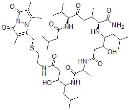 CAS#: 80562-33-0, 5-((3S,4S)-3-Hydroxy-6-methyl-N-(2-(((2,5,6-trimethyl-1,7-dioxo-1H,7H-pyrazolo(1,2-a)pyrazol-3-yl)methyl)thio)ethyl)-4-aminoheptanamide)-Pepstatin A