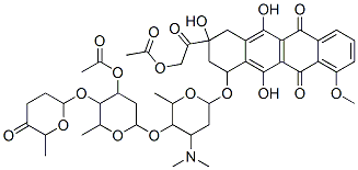 CAS 登录号：81975-88-4， [2-[4-[5-[4-乙酰氧基-6-甲基-5-(6-甲基-5-氧代-四氢吡喃-2-基)氧基-四氢吡喃-2-基]氧基-4-二甲基氨基-6-甲基-四氢吡喃-2-基]氧基-2,5,12-三羟基-7-甲氧基-6,11-二氧代-3,4-二氢-1H-并四苯-2-基]-2-氧代-乙基]乙酸酯