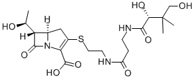 CAS#: 82475-10-3, (5R-(3(R*),5-alpha,6-alpha(S*)))-3-((2-((3-((2,4-Dihydroxy-3,3-Dimethyl-1-Oxobutyl)Amino)-1-Oxopropyl)Amino)Ethyl)Thio)-6-(1 -Hydroxyethyl)-7-Oxo-1-Azabicyclo(3.2.0)Hept-2-Ene-2-Carboxylic Acid