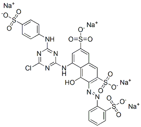 CAS#: 83270-37-5, 5-[[4-Chloro-6-[(4-Sulfophenyl)Amino]-1,3,5-Triazin-2-Yl]Amino]-4-Hydroxy-3-[2-(2-Sulfophenyl)Diazenyl]-2,7-Naphthalenedisulfonic acid Sodium Salt (1:4)