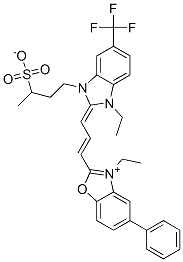 CAS#: 83783-57-7, 3-Ethyl-2-[3-[1-Ethyl-1,3-Dihydro-3-(3-Sulphonatobutyl)-5-(Trifluoromethyl)-2H-Benzimidazol-2-Ylidene]Prop-1-Enyl]-5-Phenylbenzoxazolium