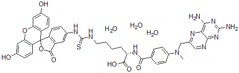 CAS#: 83953-11-1, N(alpha)-(4-Amino-4-deoxy-N(10)-methylpteroyl-N(epsilon)-4'-fluoresceinthiocarbamoyl)-L-lysine trihydrate