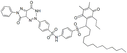 CAS 登录号：84360-89-4， 4-[[4-[[[4-[[1-(4,5-二甲基-3,6-二氧代-2-丙基-1,4-环己二烯-1-基)十四烷基]磺酰基]苯基]氨基]磺酰基]苯基]偶氮]-4,5-二氢-N-甲基-5-氧代-1-苯基-1H-吡唑-3-甲酰胺