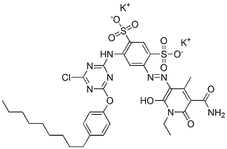 CAS#: 84434-49-1, Dipotassium 4-[[5-(Aminocarbonyl)-1-Ethyl-1,6-Dihydro-2-Hydroxy-4-Methyl-6-Oxo-3-Pyridyl]Azo]-6-[[4-Chloro-6-(4-Nonylphenoxy)-1,3,5-Triazin-2-Yl]Amino]Benzene-1,3-Disulphonate