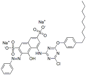 CAS 登录号：84852-25-5， 5-[[4-氯-6-(4-壬基苯氧基)-1,3,5-三嗪-2-基]氨基]-4-羟基-3-(苯基偶氮)萘-2,7-二磺酸二钠