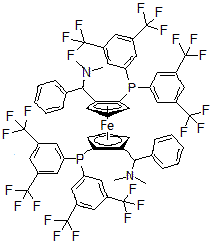 CAS 登录号：849925-10-6， (1S,1'S)-1,1'-二[二[3,5-二(三氟甲基)苯基]膦基]-2,2'-二[(S)-(二甲基氨基)苯基甲基]-二茂铁