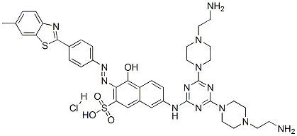 CAS 登录号：85305-17-5， 7-[[4,6-二[4-(2-氨基乙基)-1-哌嗪基]-1,3,5-三嗪-2-基]氨基]-4-羟基-3-[[4-(6-甲基苯并噻唑-2-基)苯基]偶氮]萘-2-磺酸盐酸盐