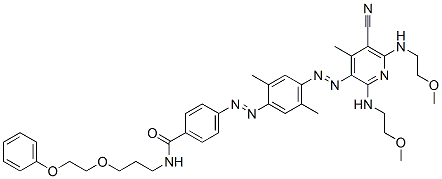 CAS#: 85392-20-7, 4-[[4-[[5-Cyano-2,6-Bis[(2-Methoxyethyl)Amino]-4-Methyl-3-Pyridyl]Azo]-2,5-Dimethylphenyl]Azo]-N-[3-(2-Phenoxyethoxy)Propyl]Benzamide