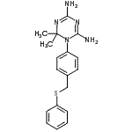 CAS 登录号：87739-93-3， 6,6-二甲基-1-{4-[(苯基硫基)甲基]苯基}-1,6-二氢-1,3,5-三嗪-2,4-二胺