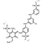 CAS#: 89923-43-3, Trisodium 4-({4-chloro-6-[(3-sulfonatophenyl)amino]-1,3,5-triazin-2-yl}amino)-2-{(2Z)-2-[1-ethyl-4-methyl-2,6-dioxo-5-(sulfonatomethyl)-1,6-dihydro-3(2H)-pyridinylidene]hydrazino}benzenesulfonate