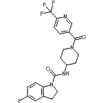 CAS 登录号：909662-07-3， 5-氟-N-(1-{[6-(三氟甲基)-3-吡啶基]羰基}-4-哌啶基)-1-吲哚啉甲酰胺