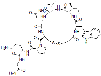CAS 登录号:92407-79-9, 1-去氨基-2-色氨酰-4-缬氨酰-8-鸟氨酰-后叶催产素