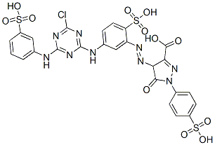 CAS 登录号：93858-25-4， 4-[[5-[[4-氯-6-[(3-磺基苯基)氨基]-1,3,5-三嗪-2-基]氨基]-2-磺基苯基]偶氮]-4,5-二氢-5-氧代-1-(4-磺基苯基)-1H-吡唑-3-羧酸