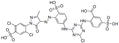 CAS#: 93858-80-1, 2-[[4-Chloro-6-[[3-[[1-(2,5-Dichloro-4-Sulphophenyl)-4,5-Dihydro-3-Methyl-5-Oxo-1H-Pyrazol-4-Yl]Azo]-4-Sulphophenyl]Amino]-1,3,5-Triazin-2-Yl]Amino]-5-Sulphobenzoic Acid