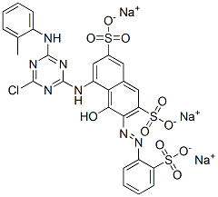 CAS 登录号：93941-05-0， 5-[[4-氯-6-[(邻甲苯基)氨基]-1,3,5-三嗪-2-基]氨基]-4-羟基-3-[(2-磺酸基苯基)偶氮]萘-2,7-二磺酸三钠
