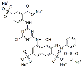 CAS 登录号：94006-25-4， 2-[[4-氯-6-[[8-羟基-3,6-二磺酸基-7-[(2-磺酸基苯基)偶氮]-1-萘基]氨基]-1,3,5-三嗪-2-基]氨基]-5-磺酸基苯甲酸五钠