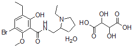 CAS#: 98527-06-1, 3-Bromo-5-ethyl-N-((1-ethyl-2-pyrrolidinyl)methyl)-6-hydroxy-2-methoxybenzamide tartrate hydrate