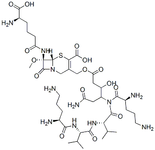 CAS 登录号：99313-74-3， (7S)-7-[[(R)-5-氨基-5-羧基-1-氧代戊基]氨基]-7-甲氧基-3-[[[6-氨基-3-羟基-4-(L-鸟氨酰-L-缬氨酰-L-鸟氨酰-L-缬氨酰氨基)-1,6-二氧代己基]氧基]甲基]头孢烷-3-烯-4-羧酸