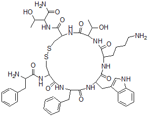 CAS#: 99685-66-2, D-Phenylalanyl-L-Cycteingyl-L-Phenylalanyl-D-Tryptoph Yl-L-Lysyl-L-Threonyl-L-Cysteinyl-L-Threoninamide Cyclic (2-7)-Disulfide