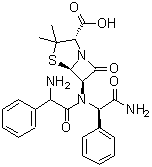 (2R)-2-苯基甘氨酰-(2R)-N-[(2S,5R,6R)-2-羧基-3,3-二甲基-7-氧代-4-硫杂-1-氮杂双环[3.2.0]庚-6-基]-2-苯基甘氨酰胺分子结构 (CAS 10001-82-8)