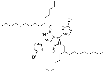 3,6-二(5-溴-2-噻吩基)-2,5-二(2-己基癸基)-2,5-二氢吡咯并[3,4-c]吡咯-1,4-二酮分子结构 (CAS 1000623-98-2)