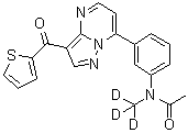 CAS # 1001083-37-9, N-(Methyl-d<sub>3</sub>)-N-[3-[3-(2-thienylcarbonyl)pyrazolo[1,5-a]pyrimidin-7-yl]phenyl]acetamide, N-[3-[3-(thiophene-2-carbonyl)pyrazolo[1,5-a]pyrimidin-7-yl]phenyl]-N-(trideuteriomethyl)acetamide
