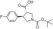 structure of CAS# 1002732-10-6, (3S,4R)-1-(tert-Butoxycarbonyl)-4-(4-fluorophenyl)pyrrolidine-3-carboxylic acid