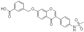 structure of CAS# 1005334-57-5, 3-[[[3-[4-[(Methylsulfonyl)amino]phenyl]-4-oxo-4H-chromen-7-yl]oxy]methyl]benzoic acid