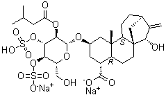 CAS # 100938-11-2, Atractyloside disodium salt, (2beta,4alpha,15alpha)-15-Hydroxy-2-[[2-O-(3-methyl-1-oxobutyl)-3,4-di-O-sulfo-beta-D-glucopyranosyl]oxy]-19-norkaur-16-en-18-oic acid disodium salt