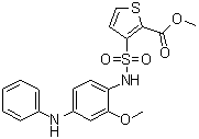 structure of CAS# 1014691-61-2, 3-[[[2-Methoxy-4-(phenylamino)phenyl]amino]sulfonyl]-2-thiophenecarboxylic acid methyl ester