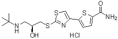 CAS # 101540-26-5, (S)-5-[2-[[3-[(1,1-Dimethylethyl)amino]-2-hydroxypropyl]thio]-4-thiazolyl]-2-thiophenecarboxamide monohydrochloride