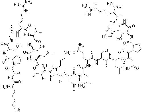 CAS # 101831-07-6, 7-27-Cholecystokinin-39 (swine), L-Lysyl-L-alanyl-L-prolyl-L-serylglycyl-L-arginyl-L-valyl-L-seryl-L-methionyl-L-isoleucyl-L-lysyl-L-asparaginyl-L-leucyl-L-glutaminyl-L-seryl-L-leucyl-L-alpha-aspartyl-L-prolyl-L-seryl-L-histidyl-L-arginine
