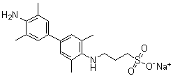 structure of CAS# 102062-46-4, 3-[(4'-Amino-3,3',5,5'-tetramethyl[1,1'-biphenyl]-4-yl)amino]-1-propanesulfonic acid monosodium salt