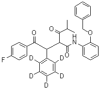4-氟-alpha-(2-甲基-1-氧代丙基)-gamma-氧代-beta-(苯基-2,3,4,5,6-d<sub>5</sub>)-N-[2-(苯基甲氧基)苯基]苯丁酰胺分子结构 (CAS 1020719-43-0)