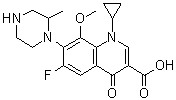 CAS # 1029364-65-5, 1-Cyclopropyl-6-fluoro-1,4-dihydro-8-methoxy-7-(2-methyl-1-piperazinyl)-4-oxo-3-quinolinecarboxylic acid