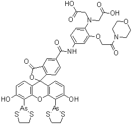 2,2'-((4-(4',5'-二(1,3,2-二硫杂砷戊环-2-基)-3',6'-二羟基-3-氧代-3H-螺[异苯并呋喃-1,9'-氧杂蒽]-5-基甲酰氨基)-2-(2-吗啉基-2-氧代乙氧基)苯基)氮烷二基)二乙酸分子结构 (CAS 1030832-04-2)