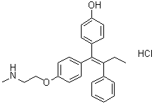 CAS 登录号：1032008-74-4, 4-[(1Z)-1-[4-[2-(甲基氨基)乙氧基]苯基]-2-苯基-1-丁烯-1-基]苯酚盐酸盐
