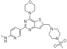 CAS 登录号：1032754-86-1, N-甲基-5-[4-(吗啉-4-基)-6-[(4-甲基磺酰基哌嗪-1-基)甲基]噻吩并[3,2-d]嘧啶-2-基]吡啶-2-胺