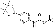 structure of CAS# 1032758-88-5, [2-[(tert-Butoxycarbonyl)amino]pyrimidin-5-yl]boronic acid pinacol ester